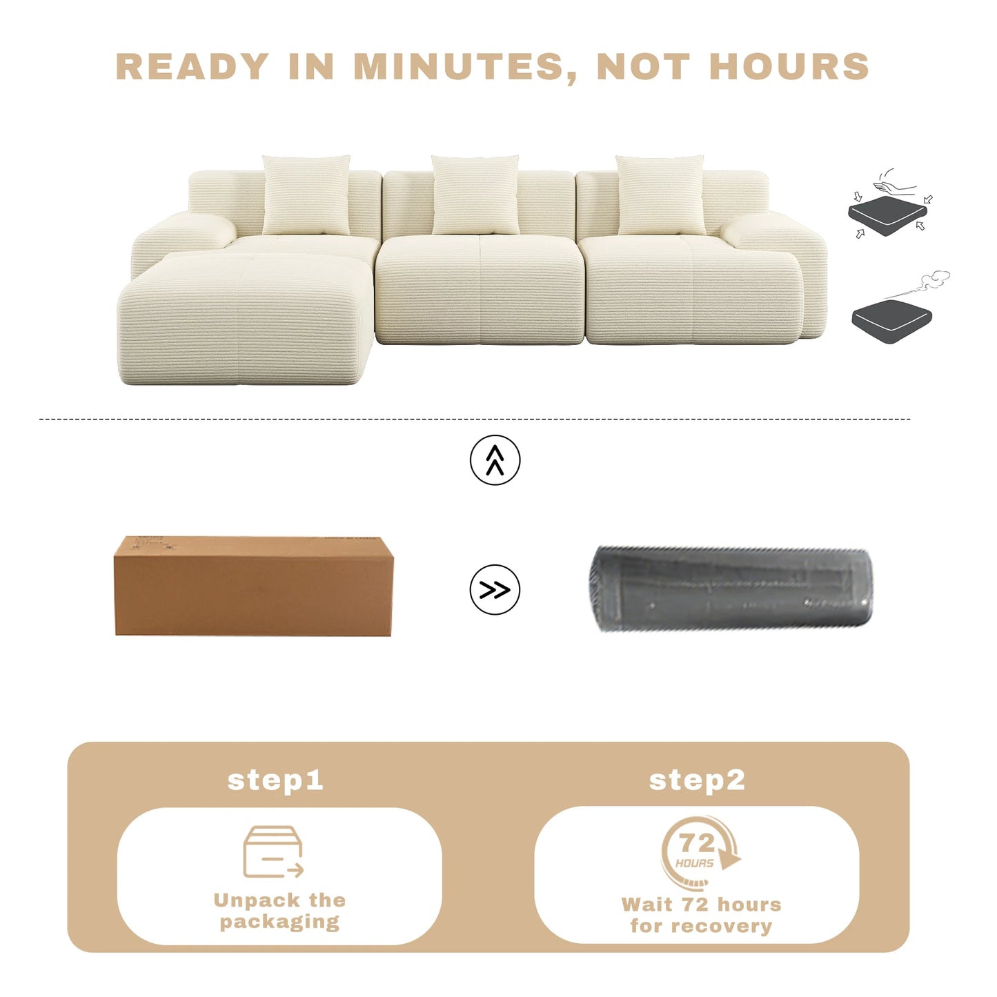 Modern L Shape Corduroy Modular Sectional Sofa Living Room