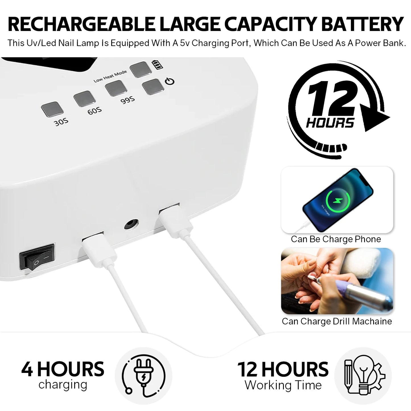 Rechargable UV LED Nail Lamp Dryer With HD Display 50W