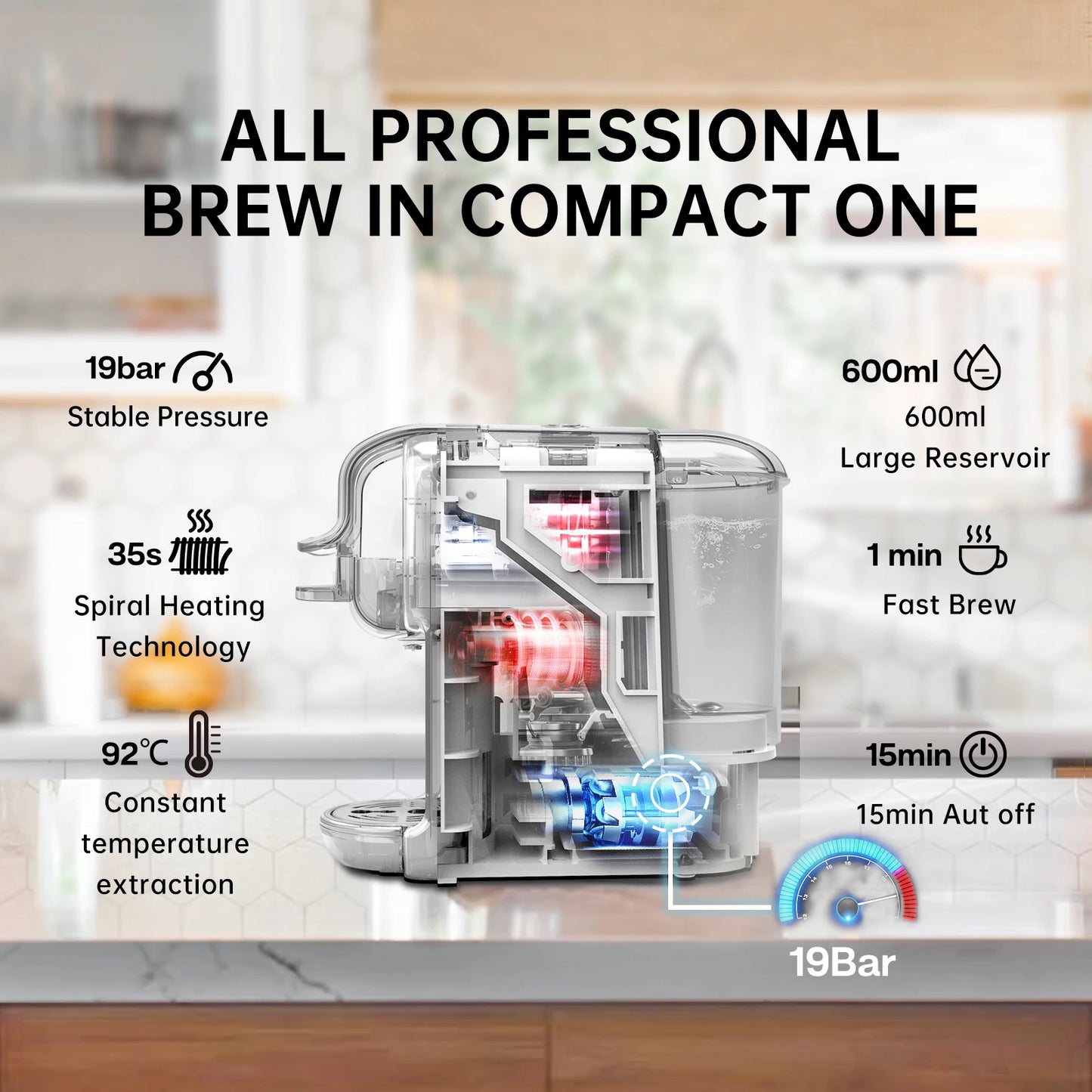 HiBREW Multiple Capsule Coffee Machine Hot Cold Dolce Gusto Nespresso ESE Pod Ground Coffee 20 Bar 5 in 1