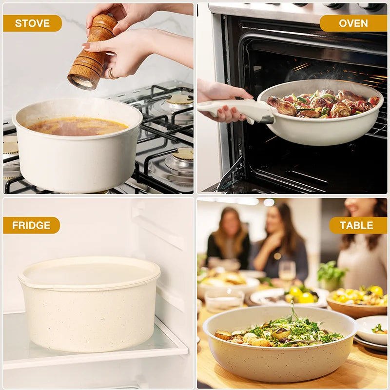 21 Piece Non Stick Ceramic Cookware Set with Sensor Handles by Astercook in Milky White