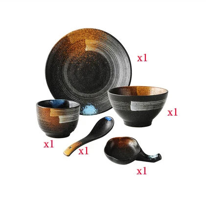 ANTOWALL Japanese Dinner Set Ceramic Retro Japanese Tableware Set Frosted Texture Bowl Dish Home Flat Plate Restaurant Hotelware