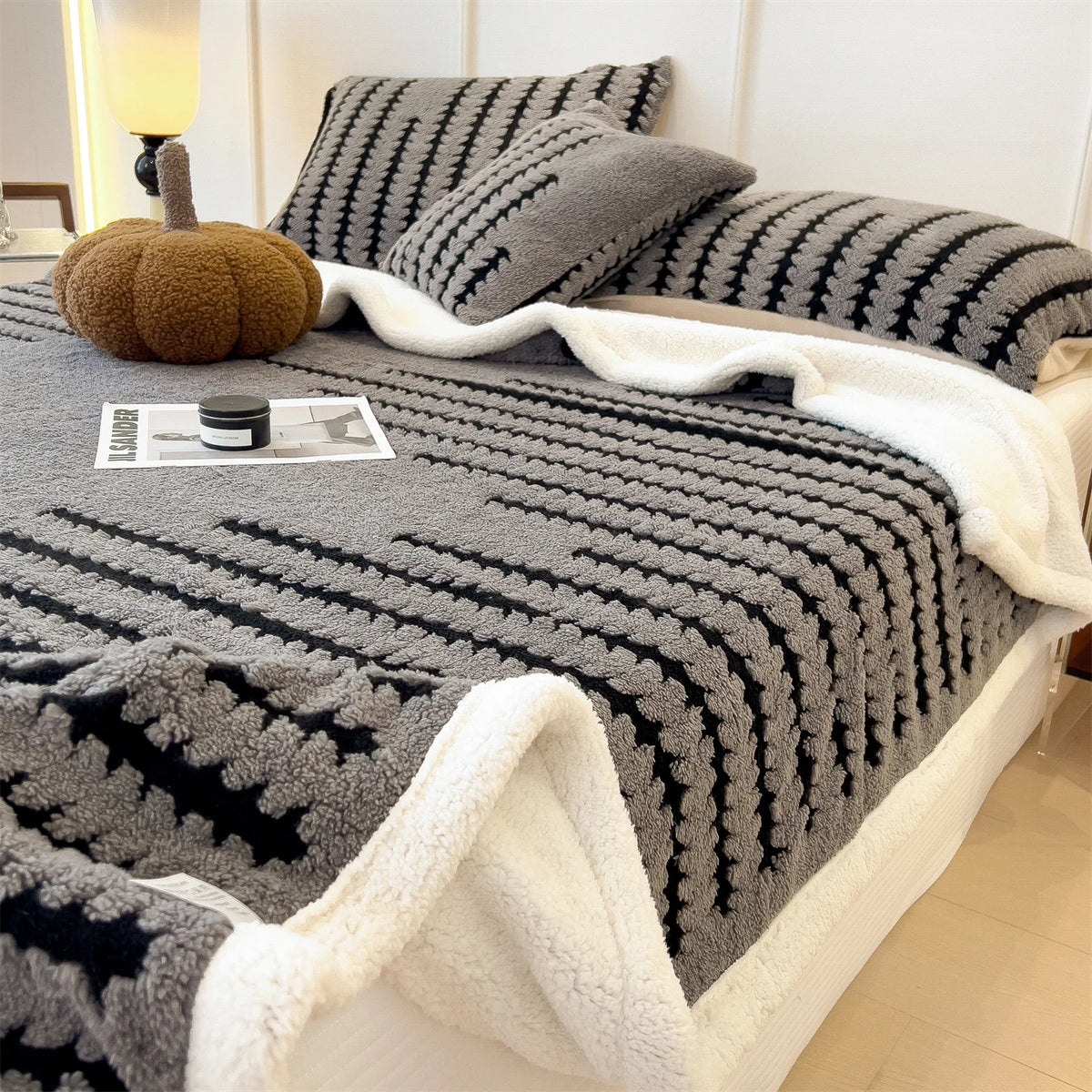 Reversible Sherpa Blanket Ultra Soft Warm Fleece For Home