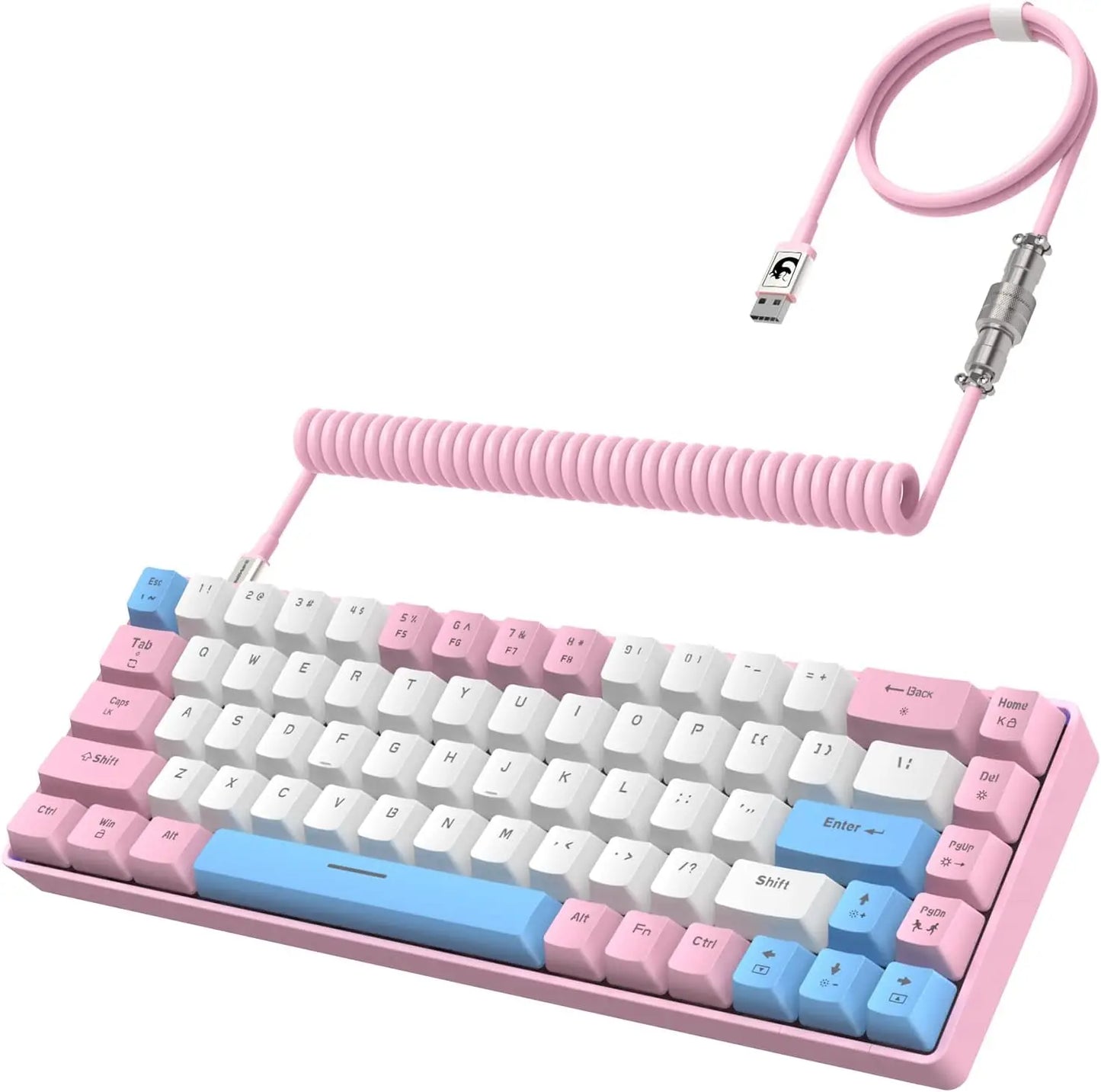 T8 Wired 65% Mechanical Gaming Keyboard with RGB Backlit Anti-ghosting TKL Mini 68 Key, Custom Coiled C to A Cable, Blue Switch