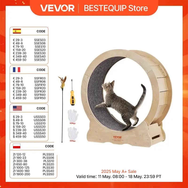 VEVOR Cat Exercise Wheel Natural Wood Silent Running Toy