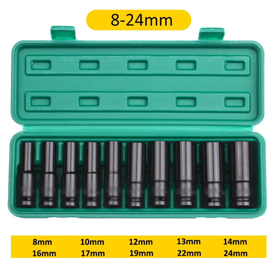 1/2Inch Drive 6-Point Impact Socket Set 10-20 pcs/set 8-32mm Metric Sizes Carbon Steel Impact Socket Set with Hard Storage Box