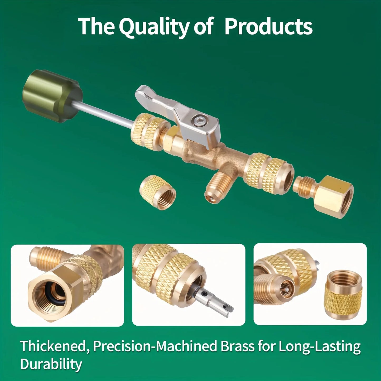 Valve Core Removal Tool for HVAC HS-1430 with SAE 1/4 and 5/16 Brass Adapter Compatible with R22 R12 R410 R32 R404 R407 R507