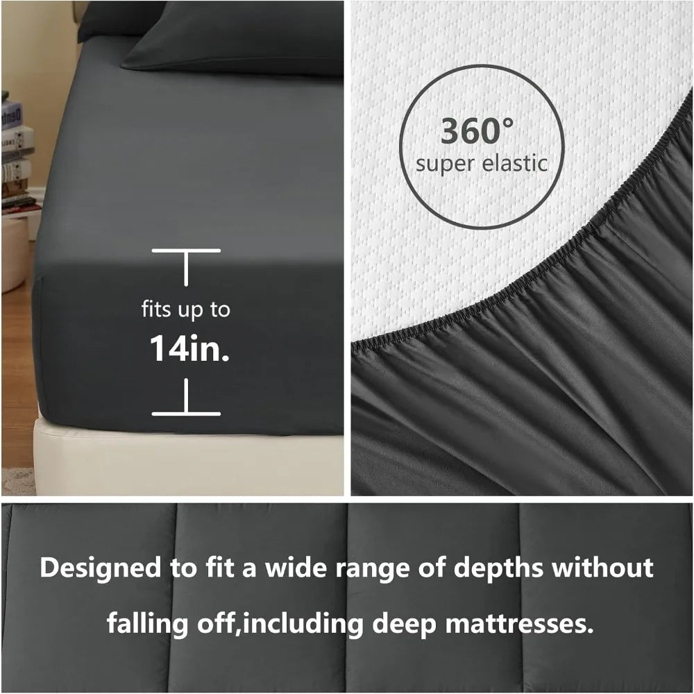 CozyLux Dark Grey California King Size Comforter Set 7 Pieces
