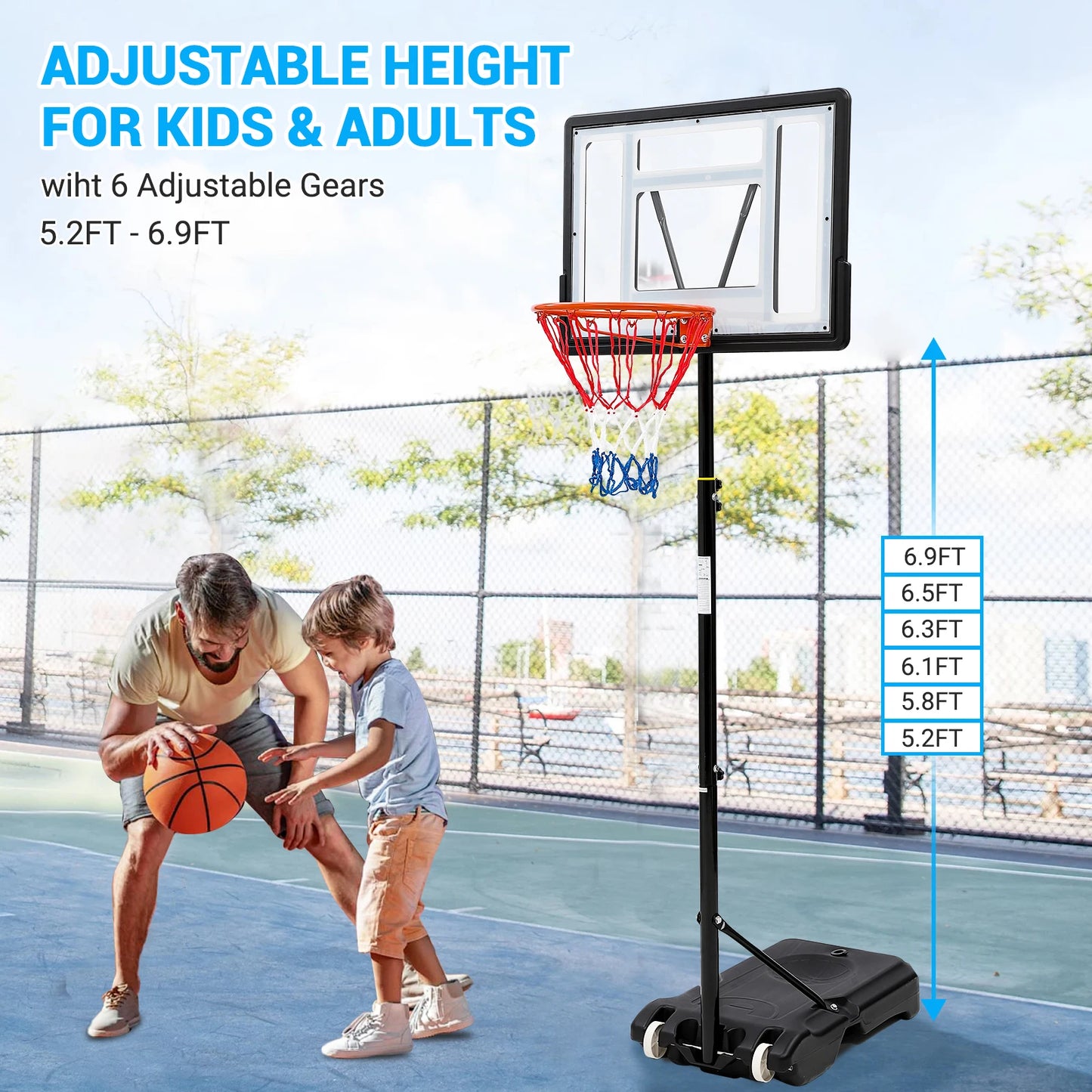 Portable Adjustable Outdoor Basketball Hoop With Durable Steel Frame