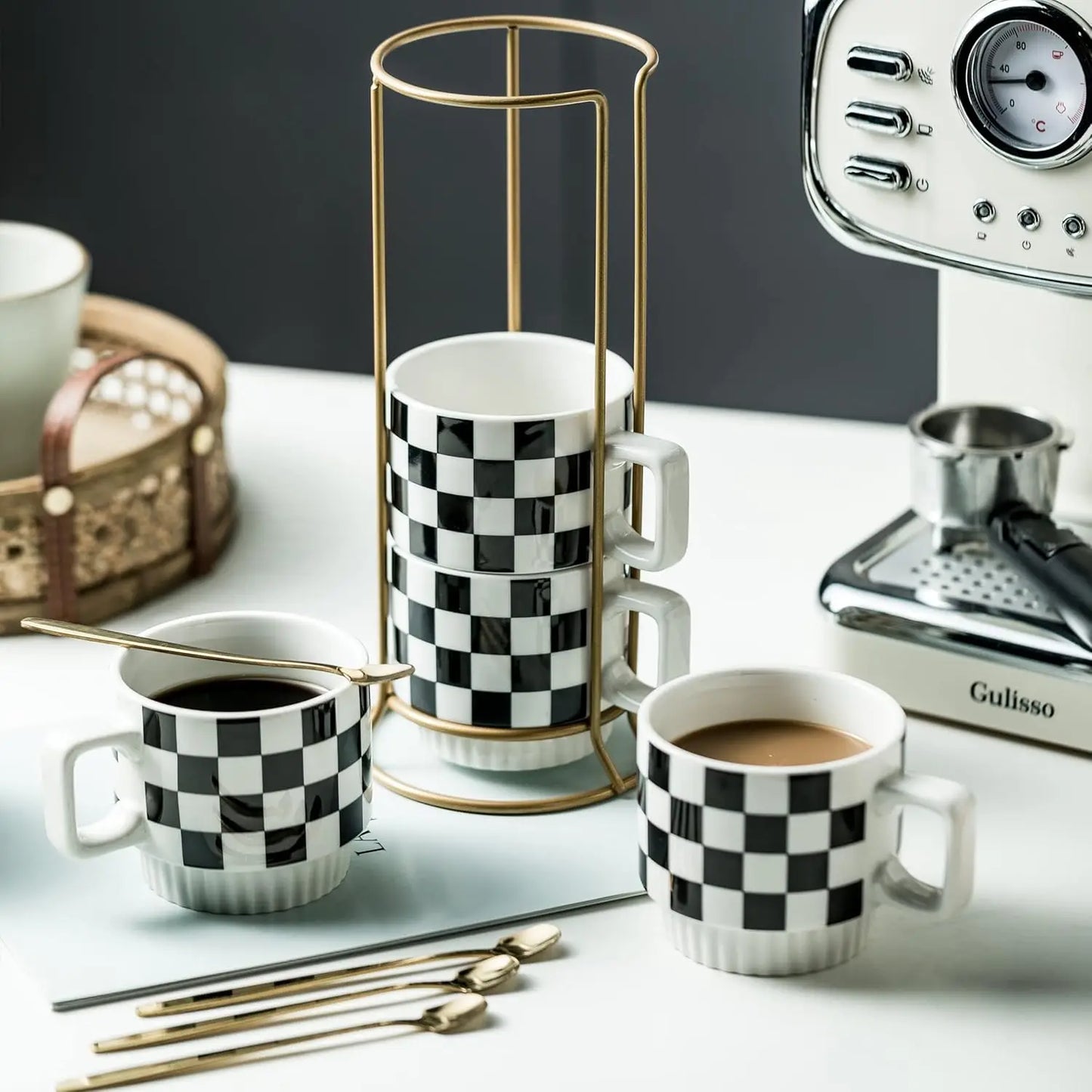 Elegant Stackable Coffee Mug Set With Rack Home Gift