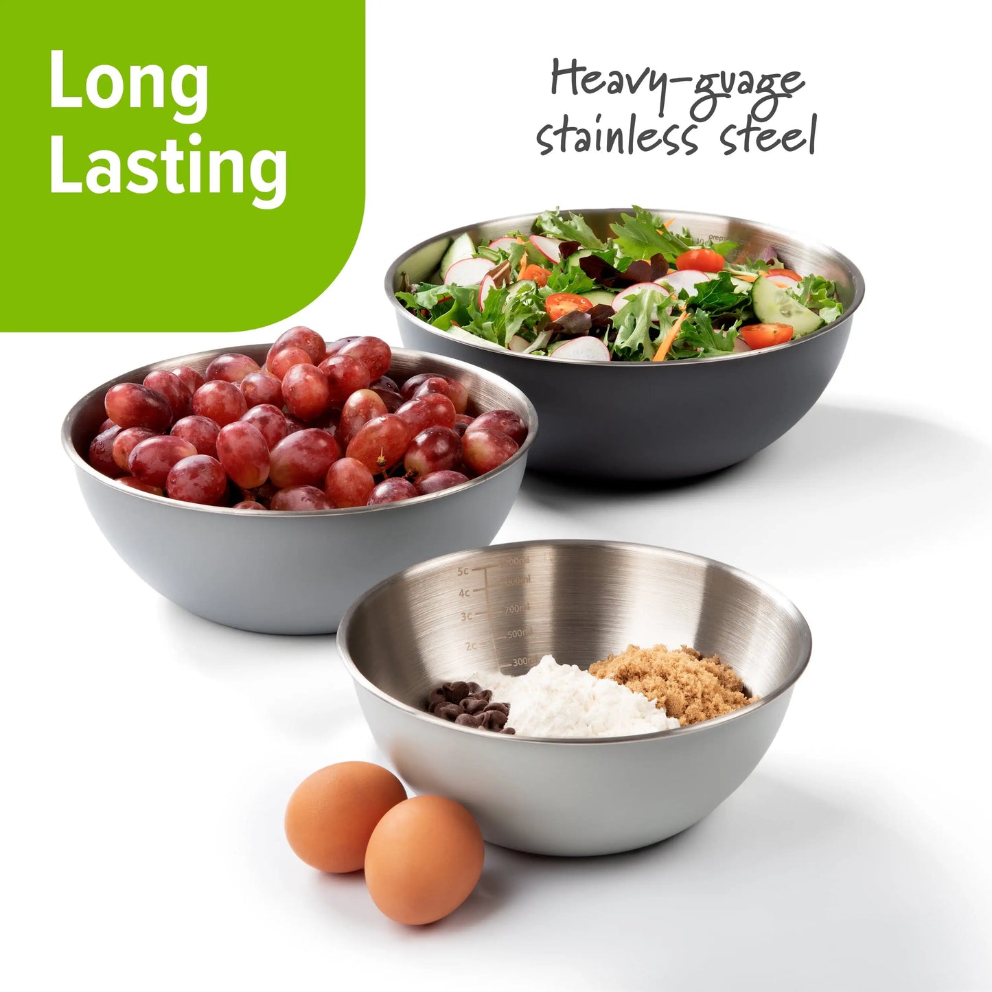 Stainless Steel Mixing Bowls Set of Three Durable Kitchen Essentials for Baking and Food Prep