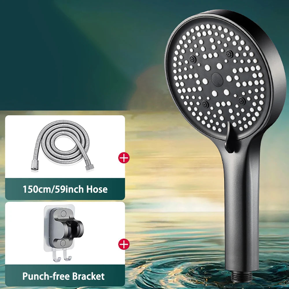 High Pressure Shower Head Set Water Saving Rainfall Spray Handheld 6 Jet Modes Shower Head with Hose Bathroom Accessories
