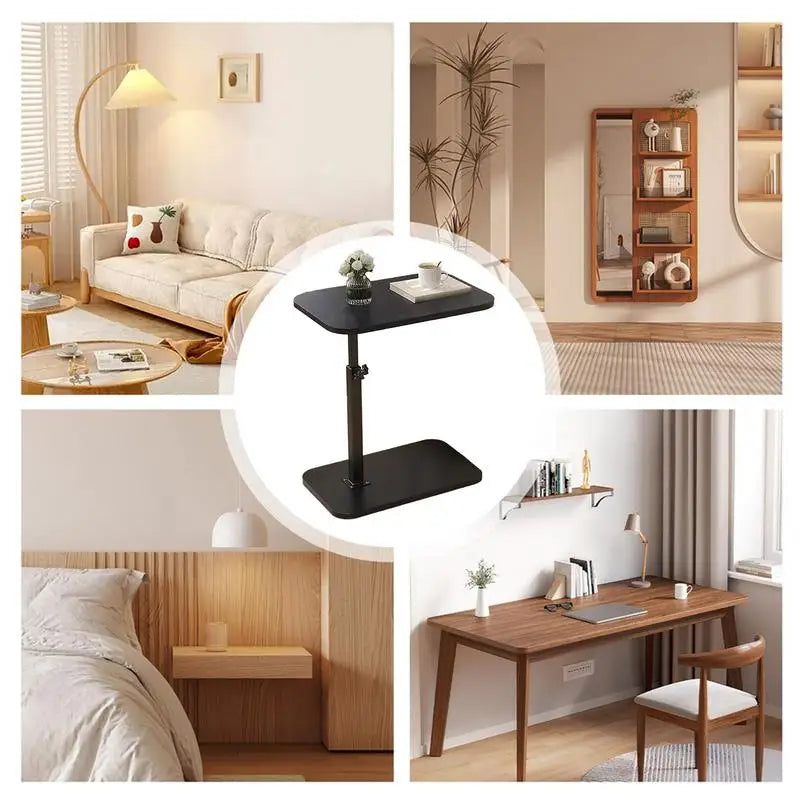 C-Shaped Coffee Tea Table Side Table for Sofa Bedside Corner Small Mobile Storage Desk Family Living Room or Bedroom