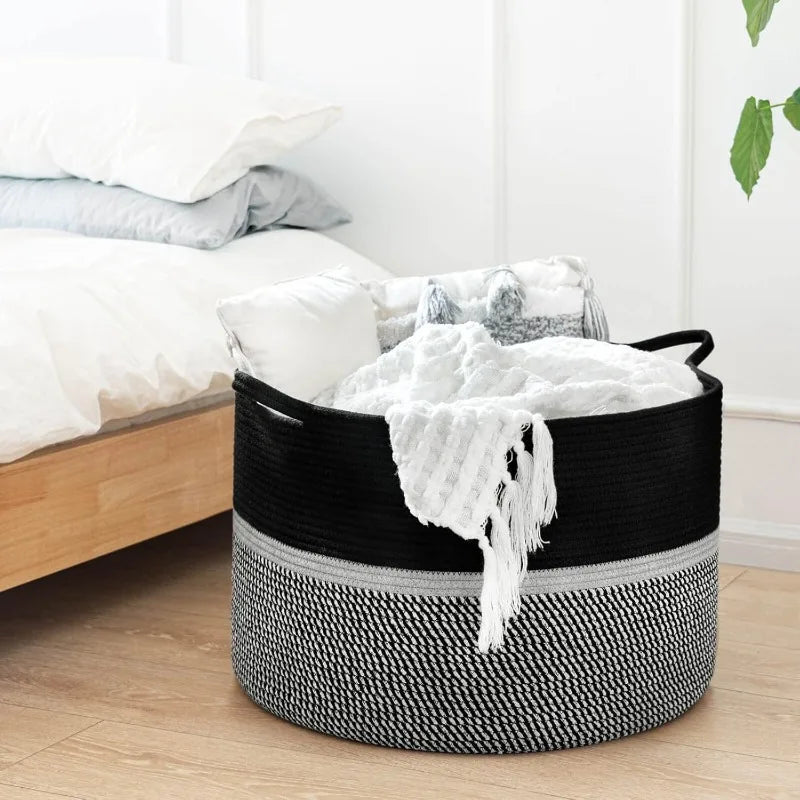 Extra Large Laundry Basket, Woven Rope Storage For Towels