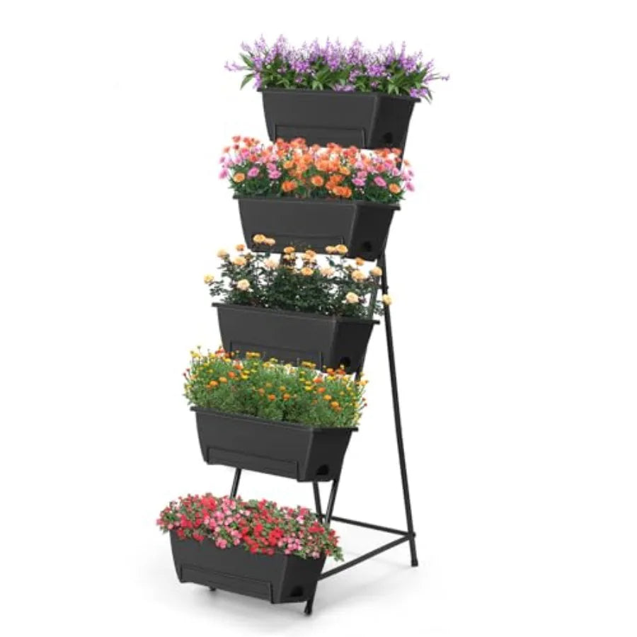 5 Tier Vertical Raised Garden Bed Planter Box, Vertical Raised Bed with Drainage Holes for Indoor Outdoor Herbs Flowers Vegetab