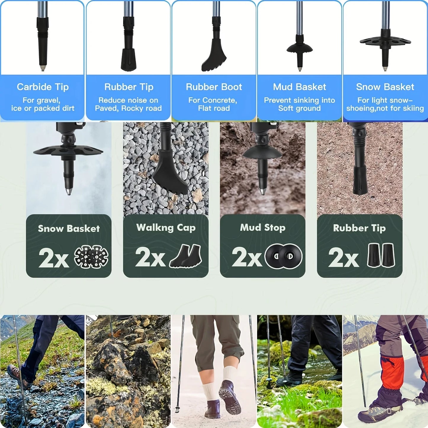 2 Pack Lightweight 100% Carbon Fiber Collapsible Sticks for Walking and Hiking - for Men and Women - Adjustable Height and Retra