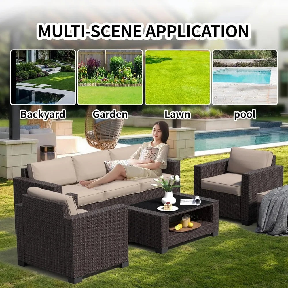 7 Piece Patio Furniture Set, Wicker Outdoor Sofa Set