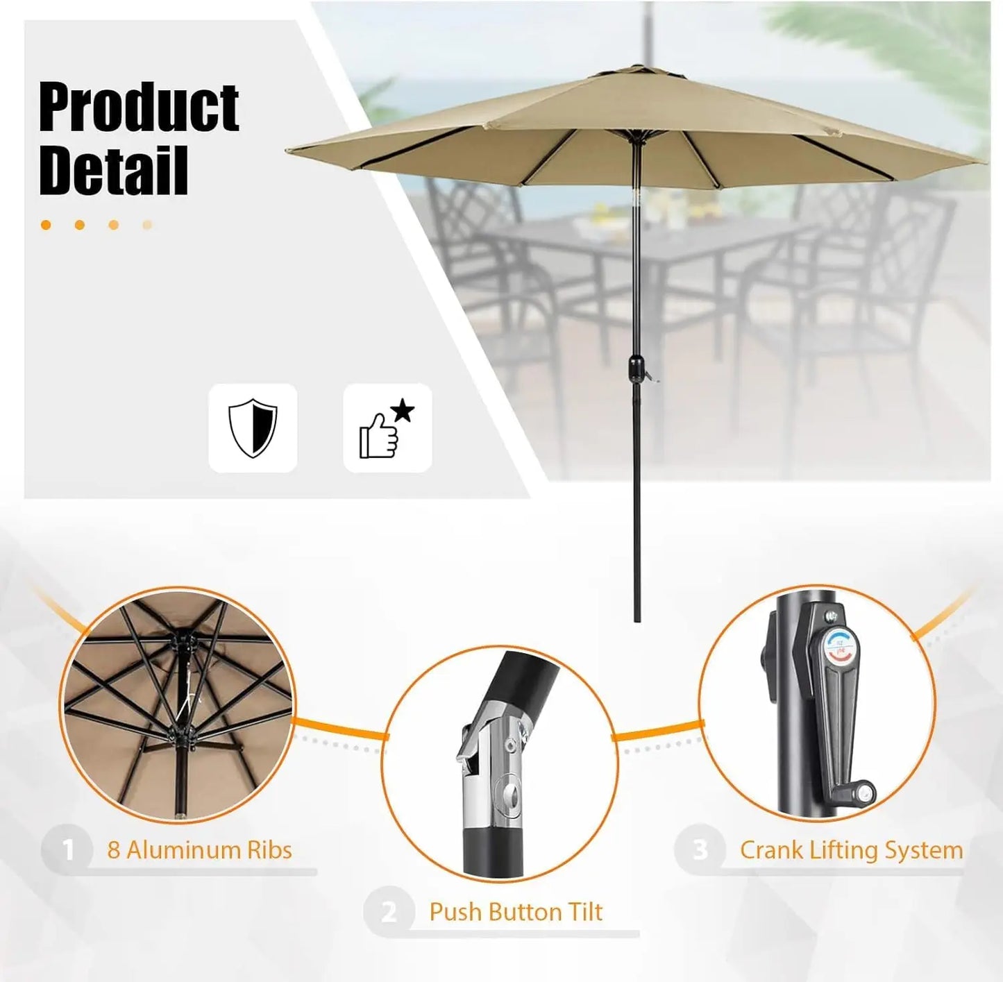 5-Piece Metal Outdoor Patio Furniture Dining Set with Umbrella