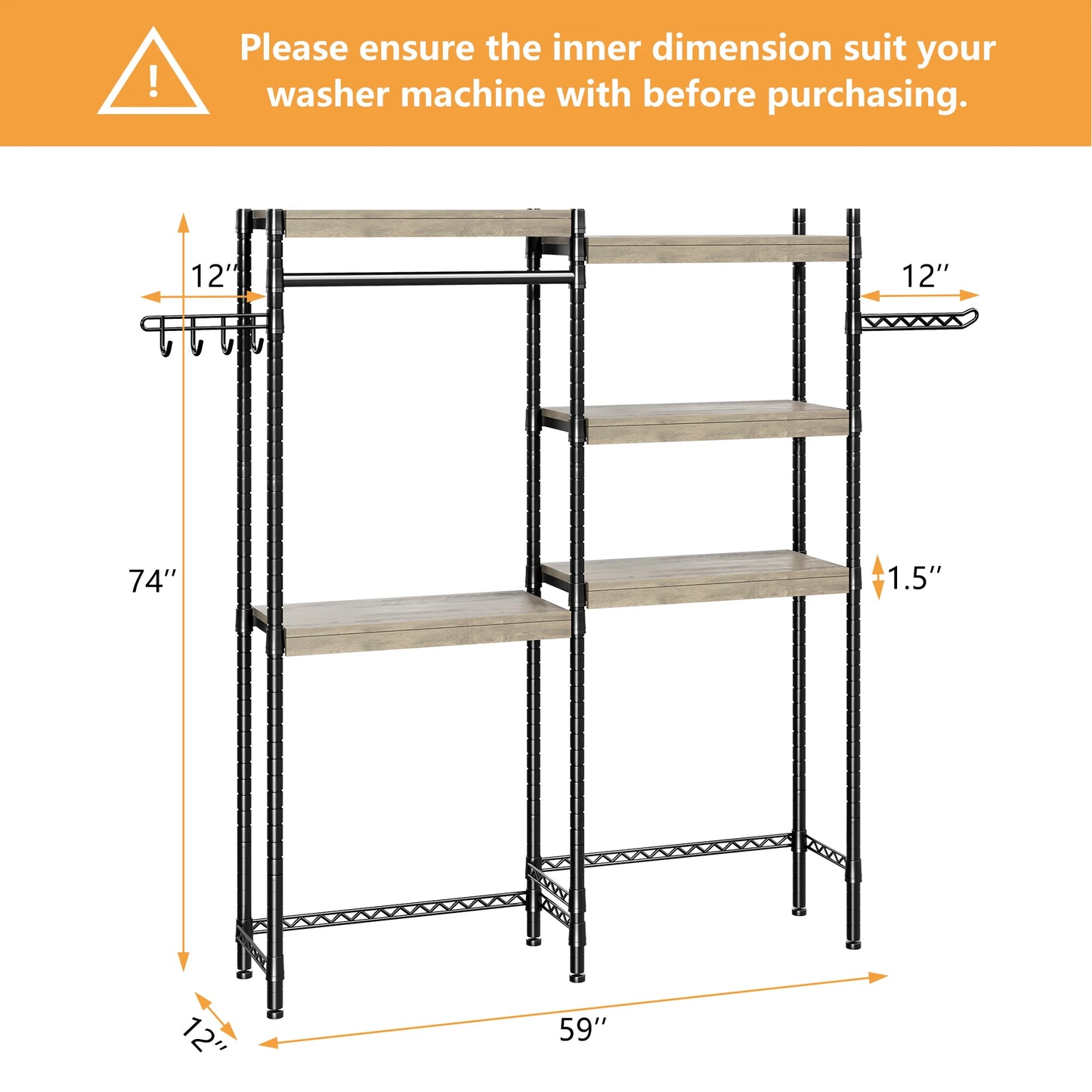 5-Tier Wood Over The Washer and Dryer Storage Shelf