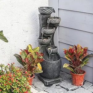 45.67H Water Fountain Outdoor with Planter Pot 5 Tiers