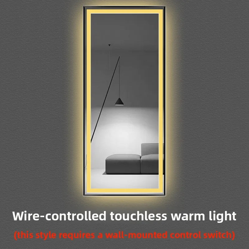Fashion Aluminum Alloy Frame Full Body Mirror Wall Hanging Bedroom Fitting Mirror with Led Light Clear Full Body Mirror Vanity