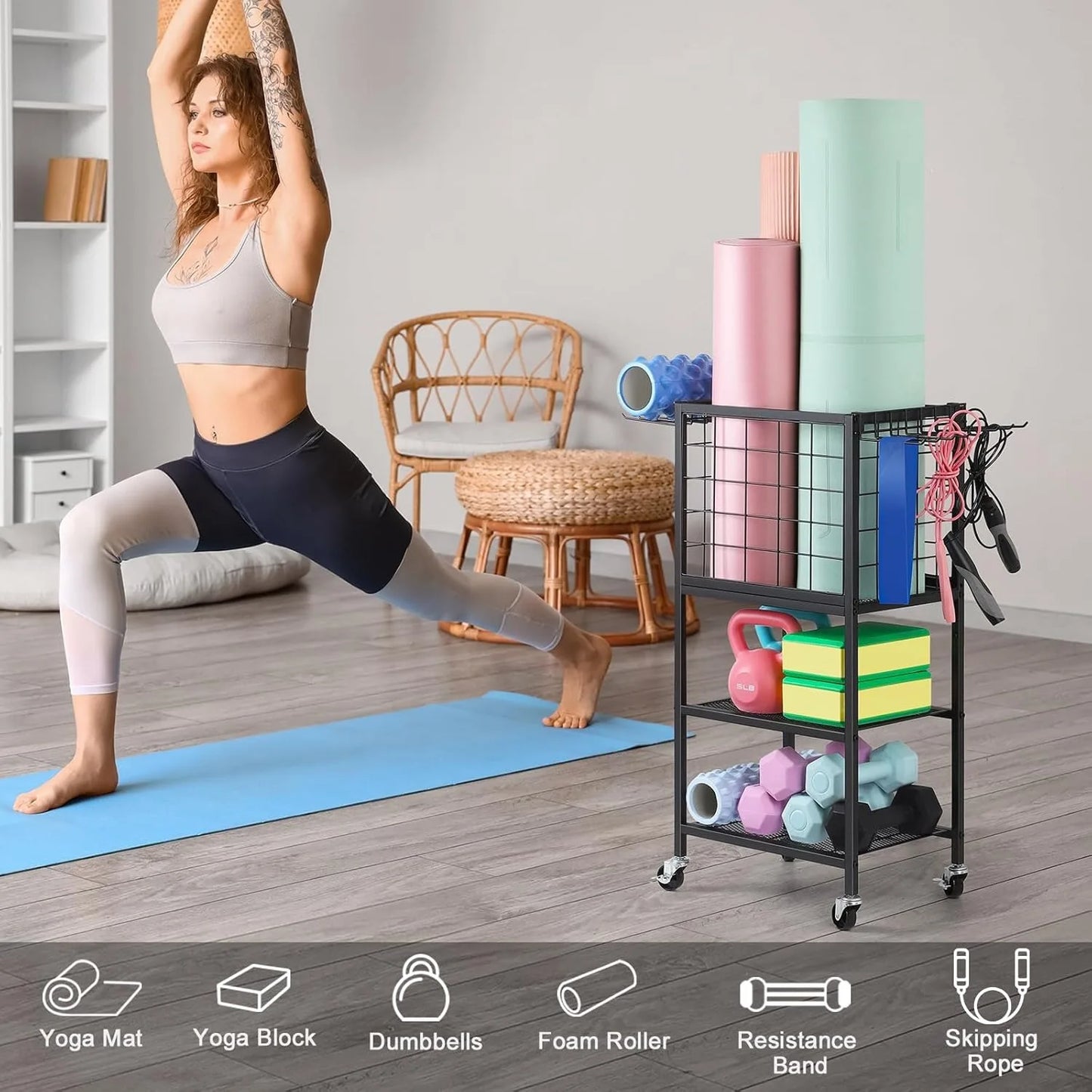 Multi-Functional Weight Storage Rack w/Hooks & Wheels
