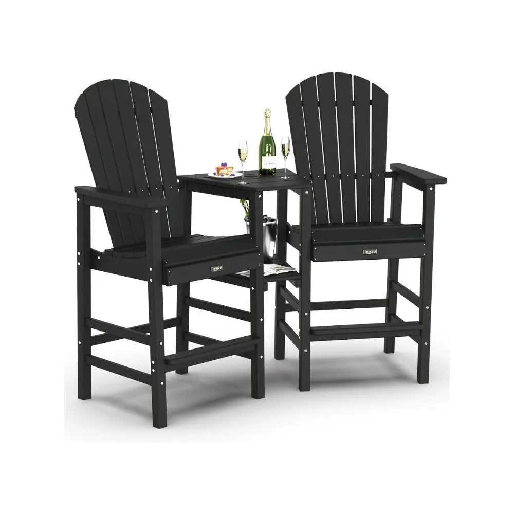 Adirondack HDPE Outdoor Bar Stools Set With Connecting Tray