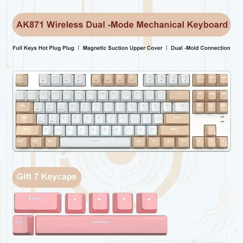 Ajazz Ak871 2.4G Wireless Gaming Mechanical Keyboard 87 Keys Hot-Swappable Bluetooth Keyboard PBT Keycaps for Game Laptop Pc