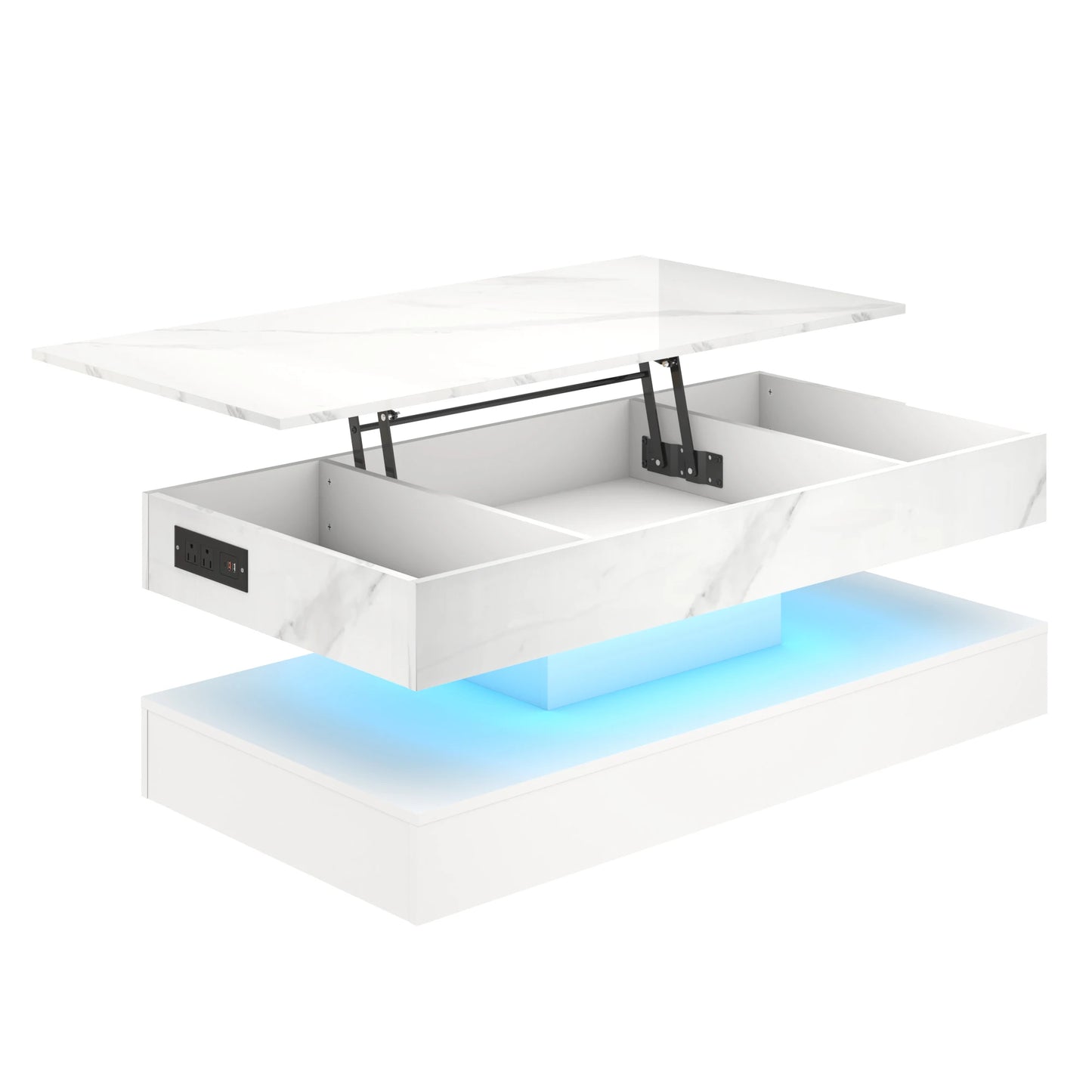 LED Coffee Table With Open Display Shelf And Storage