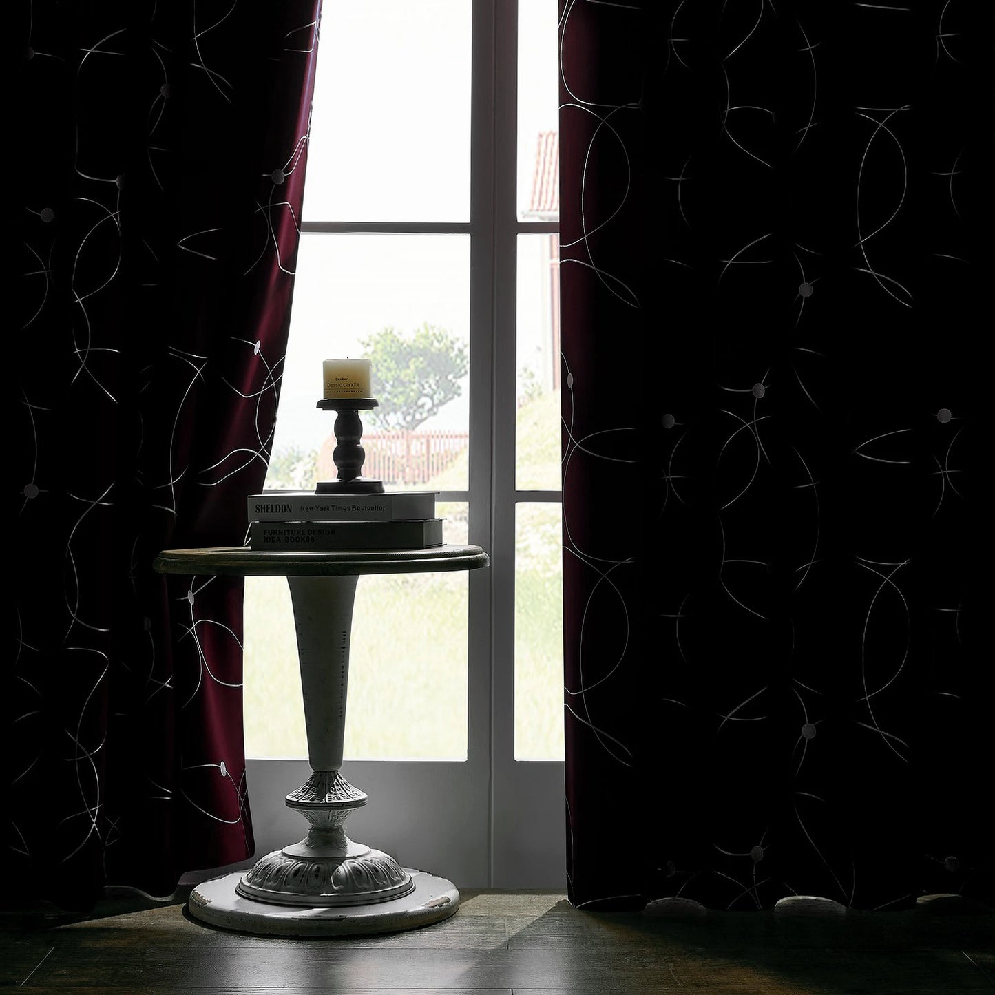 4PCS Blackout Curtains Grommet Thermal Insulated Room Darkening With Circle And Dots Foil Printed