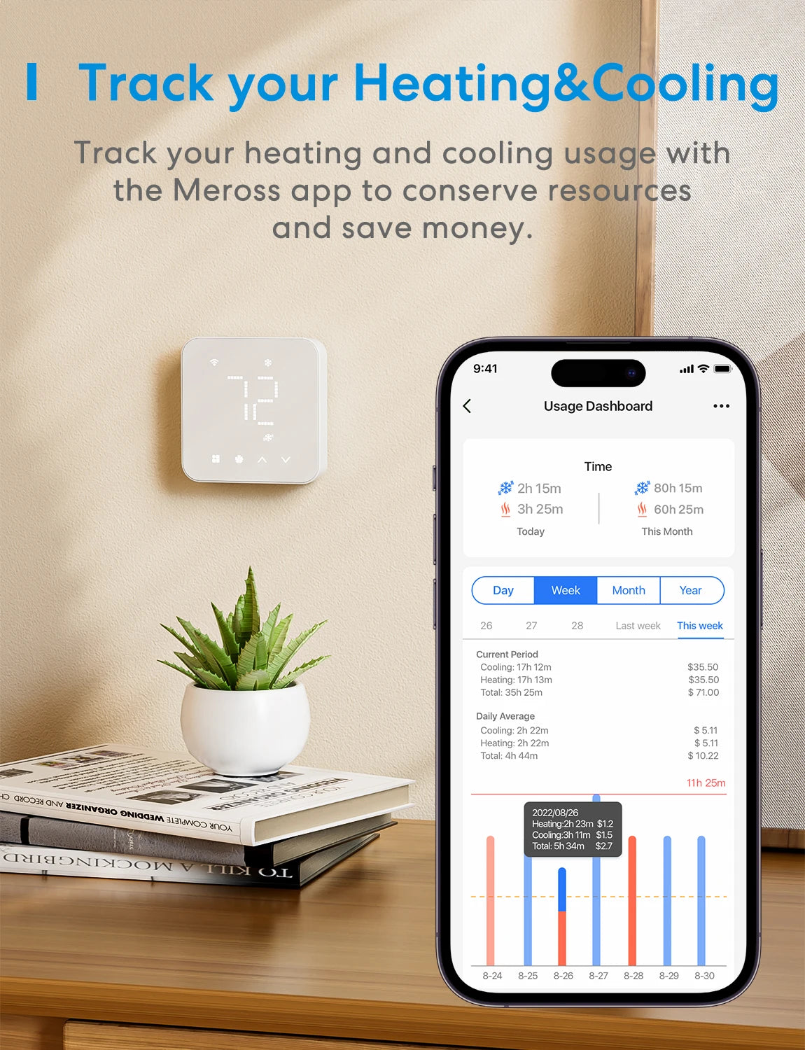 Meross Matter 24V WiFi Thermostat for Heating and Cooling