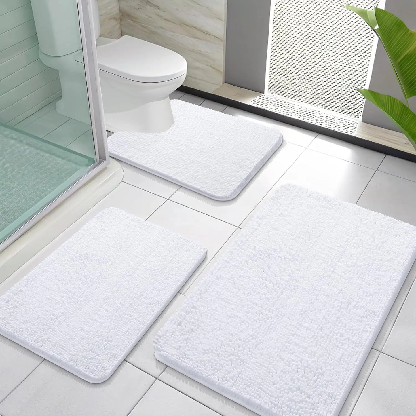 Bathroom Rugs Sets 3 Piece Soft Absorbent Chenille Mats