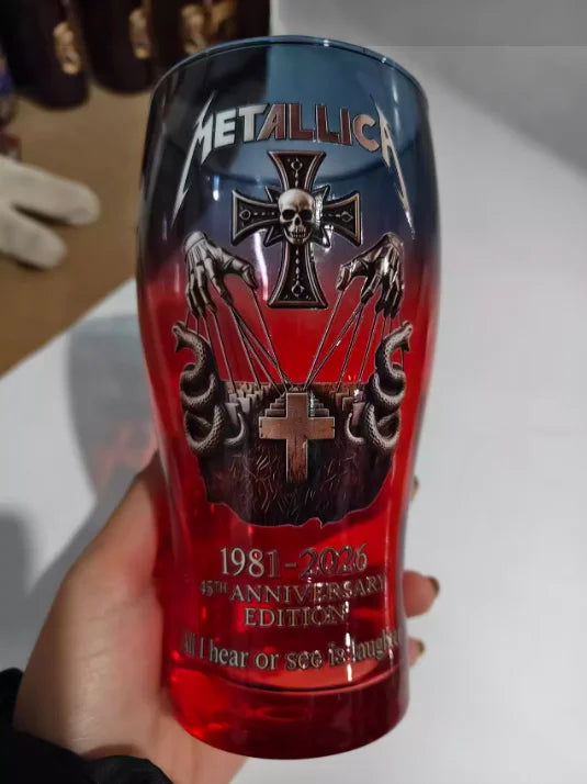 Metallica 45th Anniversary1981-2025 3D Embossed Blue Beer Glass, Heavy Metal Rock Band Collectible Tumbler,Barware Gift for Fans