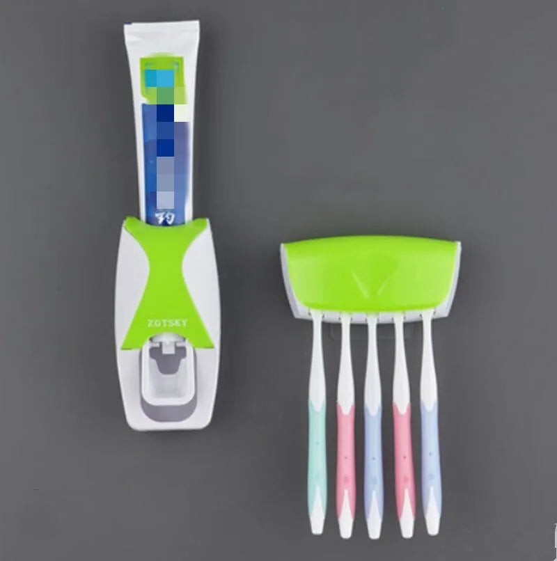 Automatic Toothpaste Dispenser Wall Mount Dust-proof Toothbrush Holder Wall Mount Storage Rack Bathroom Accessories Set Squeezer