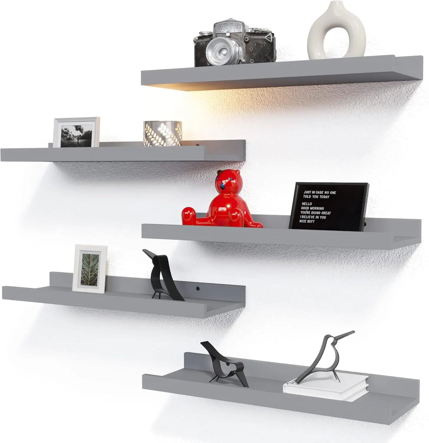 Five Set Floating Shelves for Wall Decor Wall Mounted Book Shelf Nursery Shelves Picture Ledge Shelf with Lip for Wall Storage