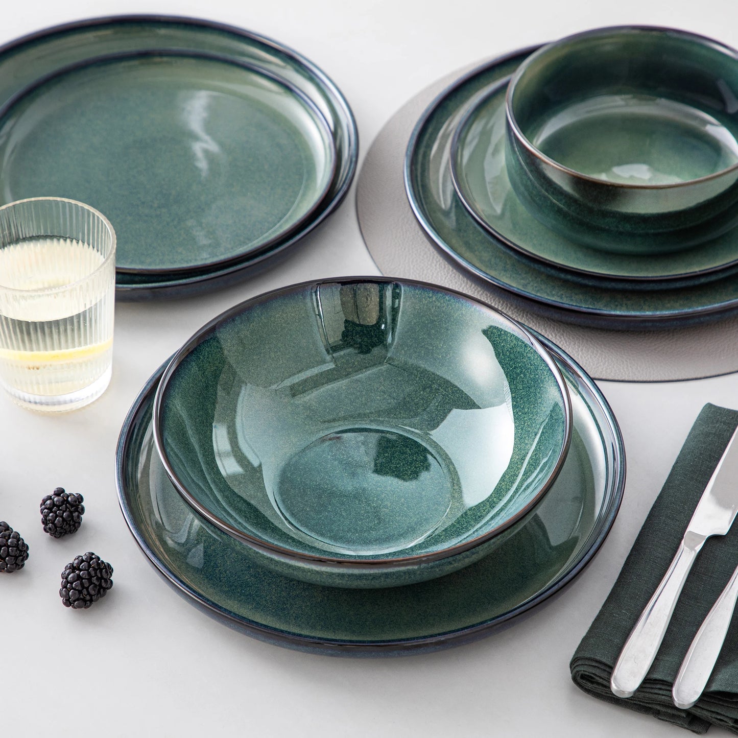 vancasso 24 Piece Green Klin Change Glaze Stoneware Set Dinnerware Set with 6pcs Dinner Plate/Dessert Plate/Soup Plate/Bowl