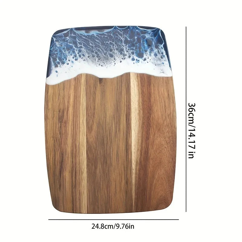 Expoxy Resin Blue River Pattern Charcuterie Board for Bread Vegetable Fruit Meat Acacia Wood Decorative Board Challah Board