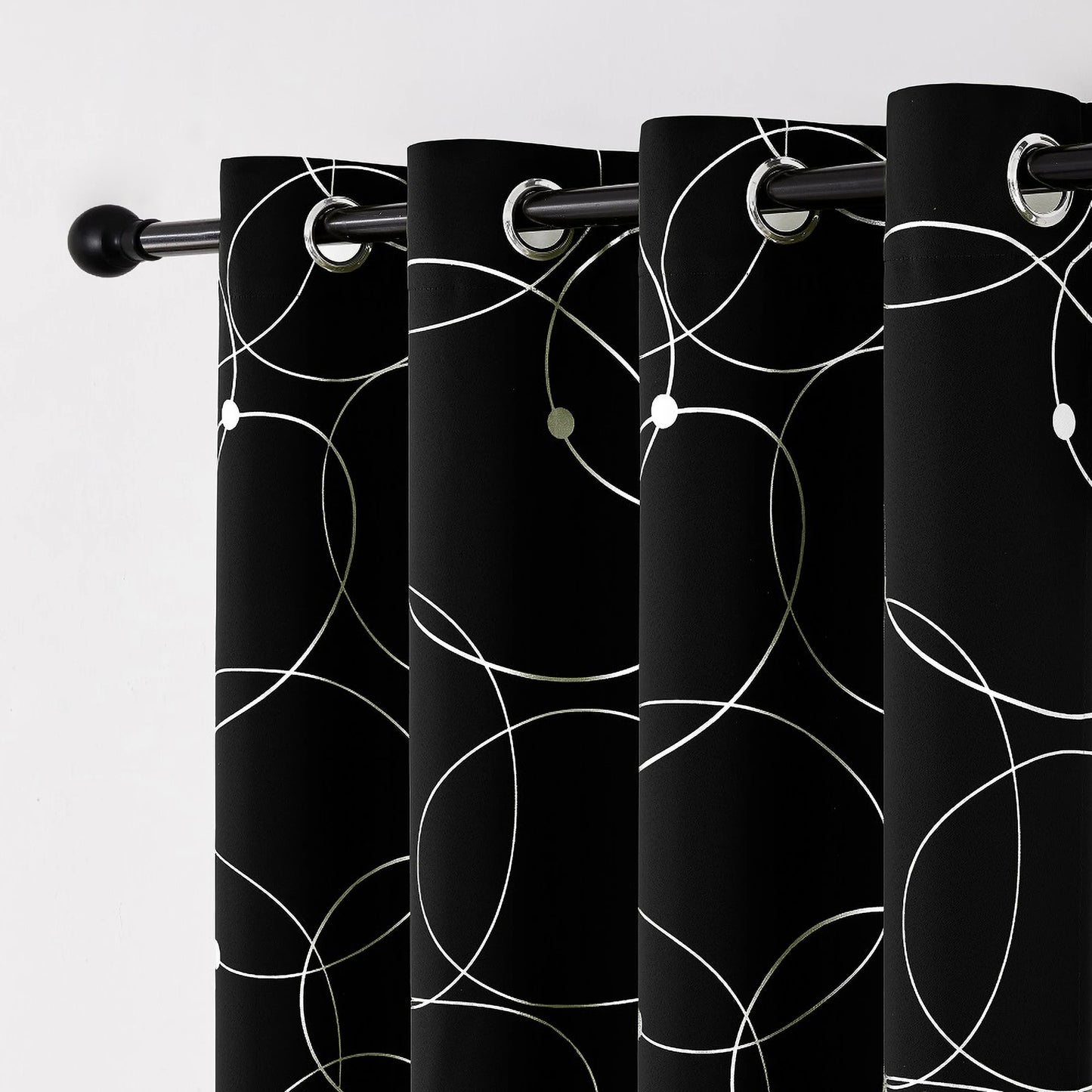 4PCS Blackout Curtains Grommet Thermal Insulated Room Darkening With Circle And Dots Foil Printed