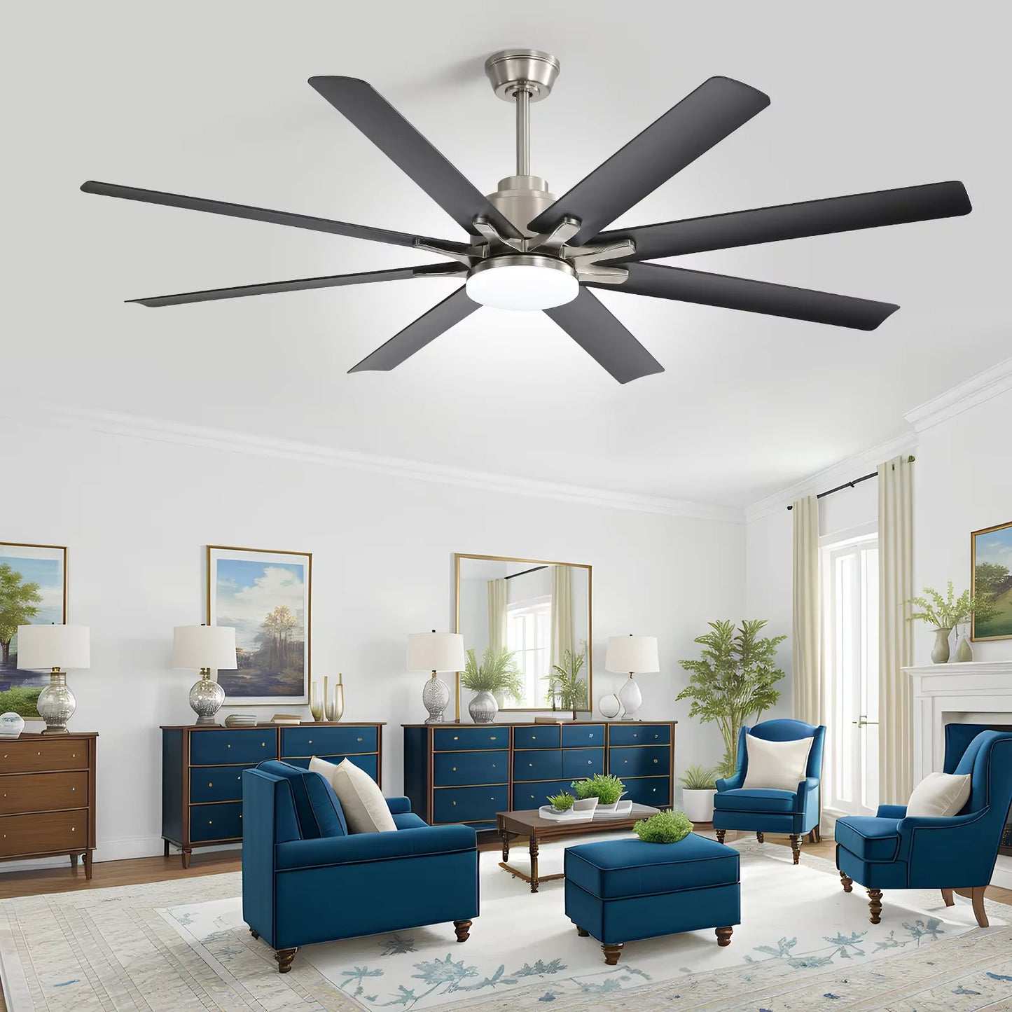 Sofucor Modern 66 Inch Ceiling Fan with LED and Remote Control for Living Room or Bedroom