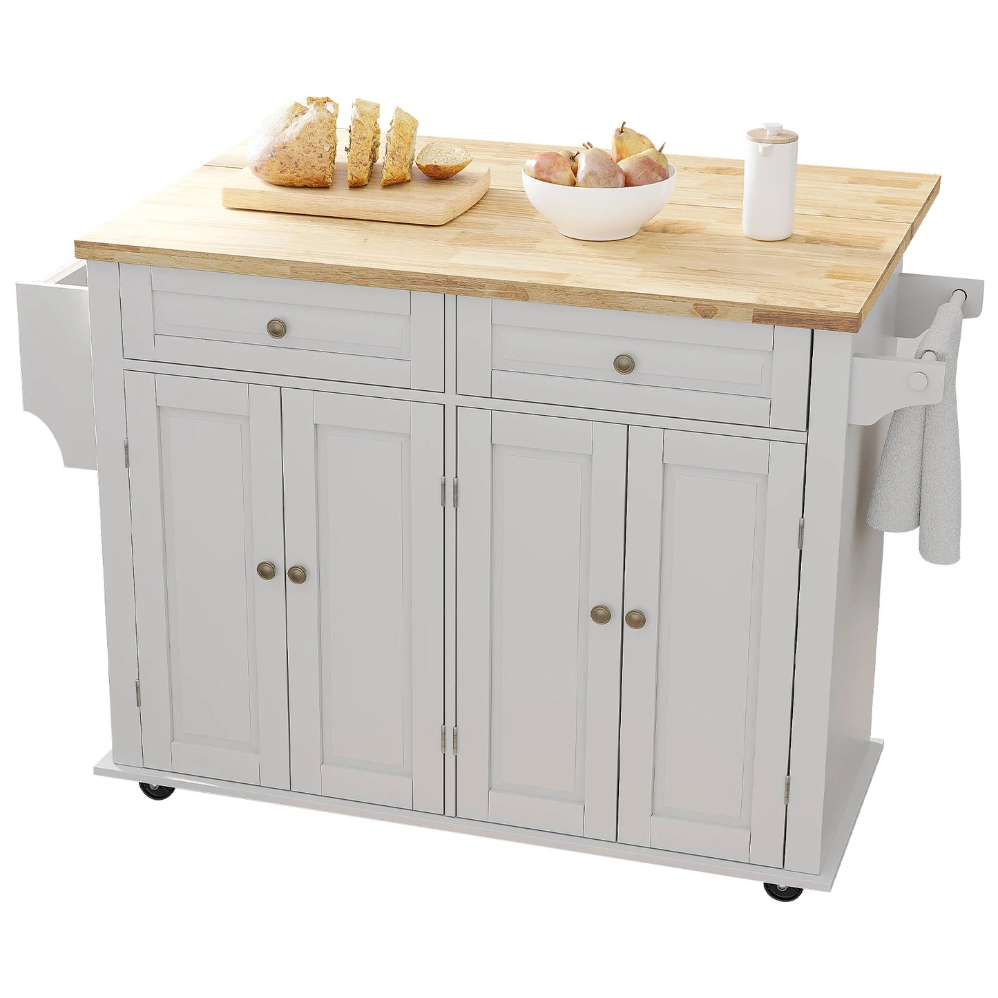 Rolling Kitchen Cart with Drop Leaf Mobile Island Table