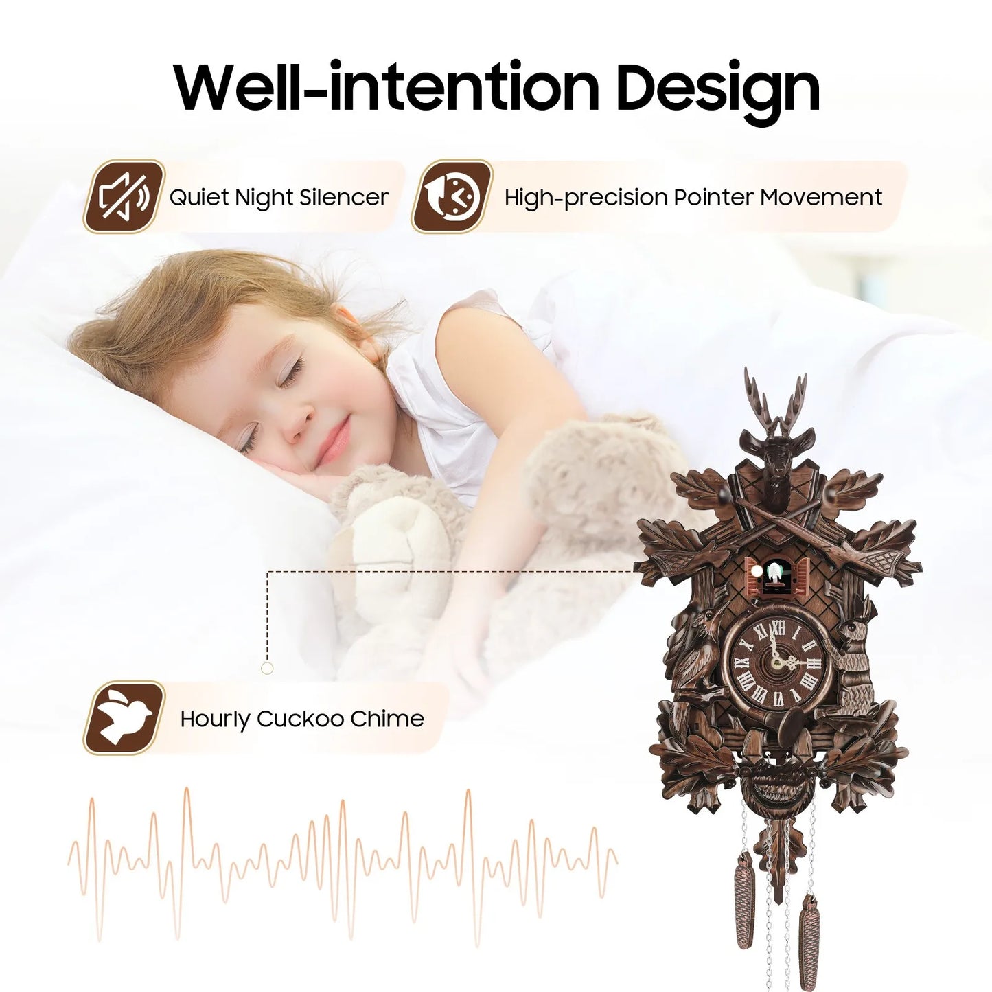 Forest Theme Cuckoo Clock, Adjustable Volume Retro Wall Clock for Home and Holiday Decoration