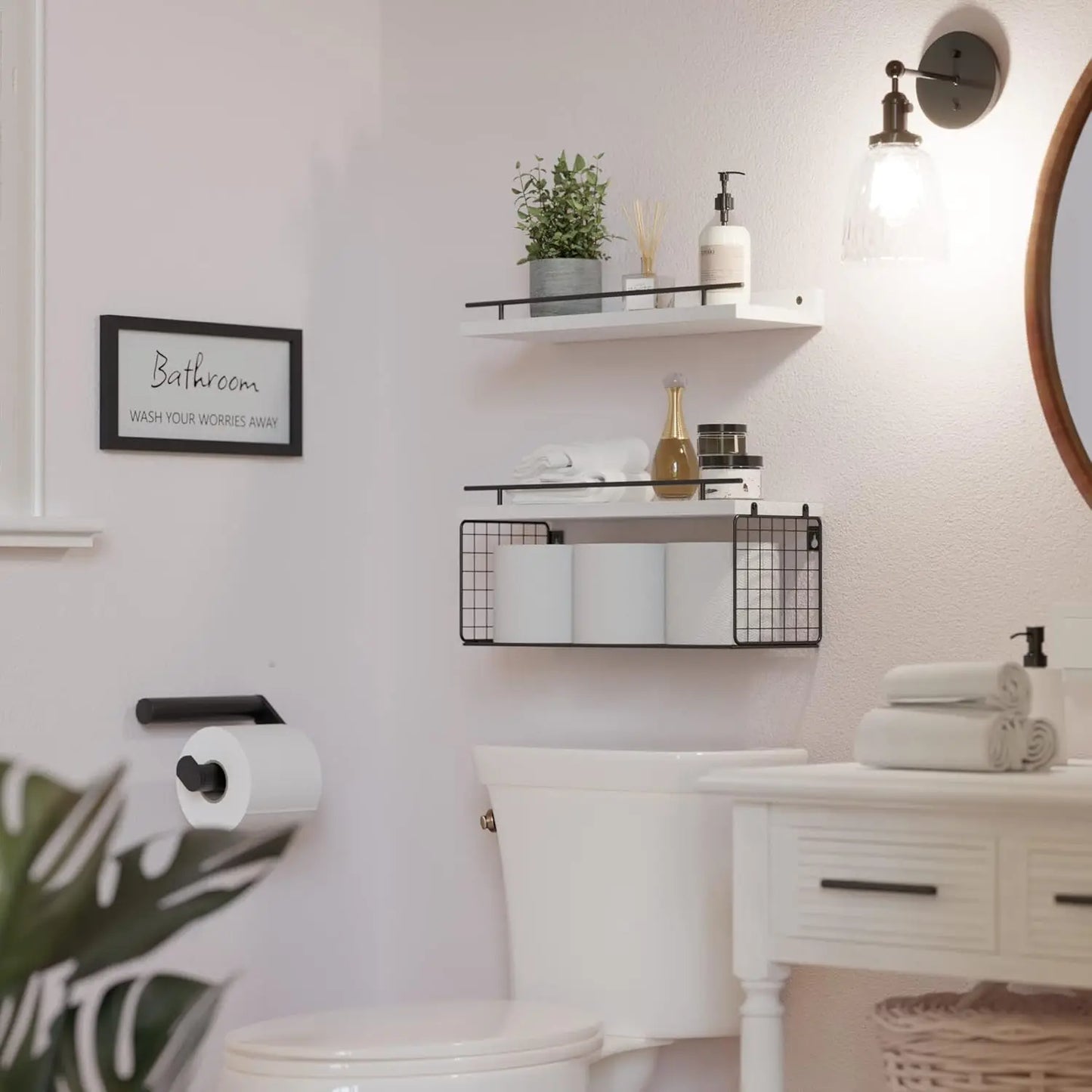 Floating Shelves for Bathroom Wall Decor and Storage Solution