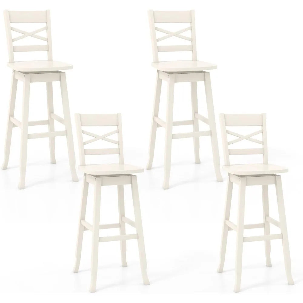 30 Inch Bar Height Stool Set of 4 Rubber Wood Swivel Bar Stool with Inclined Backrest Curved Seat and Footrest
