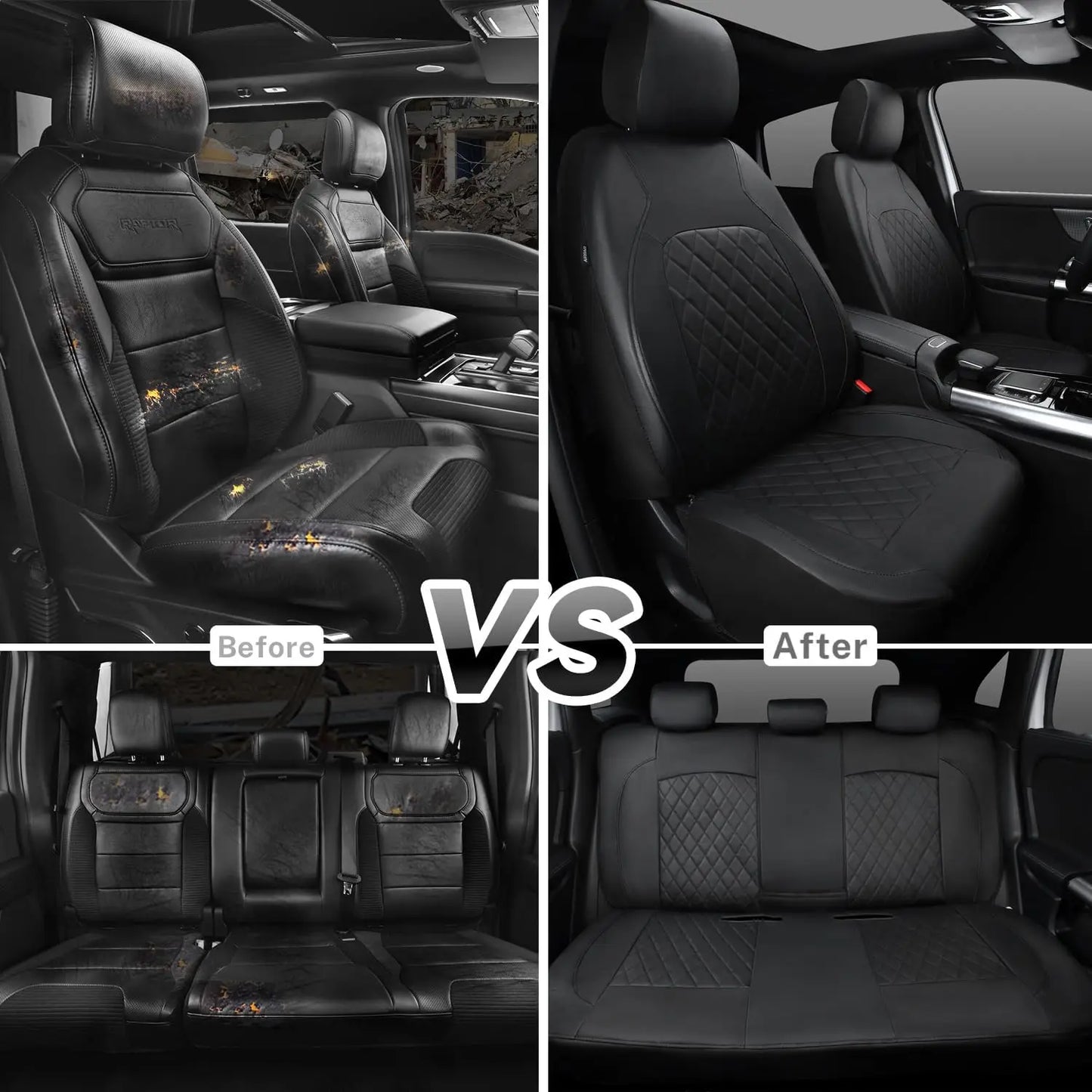 Premium Faux Leather Car Seat Covers Full Set, Airbag Compatible, Universal Fit for Cars Trucks SUVs