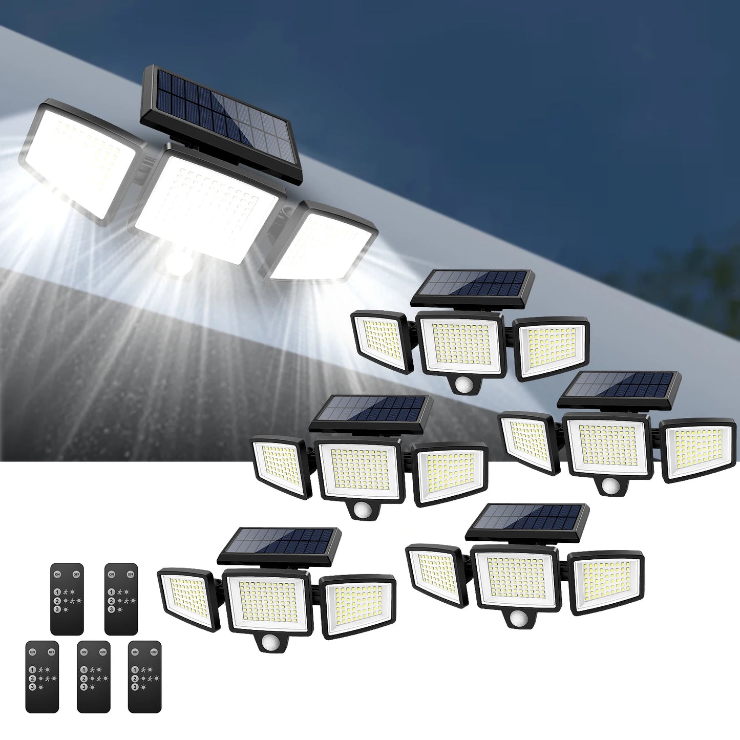Outdoor Waterproof Solar Motion Light Three-Head LED Security Floodlight