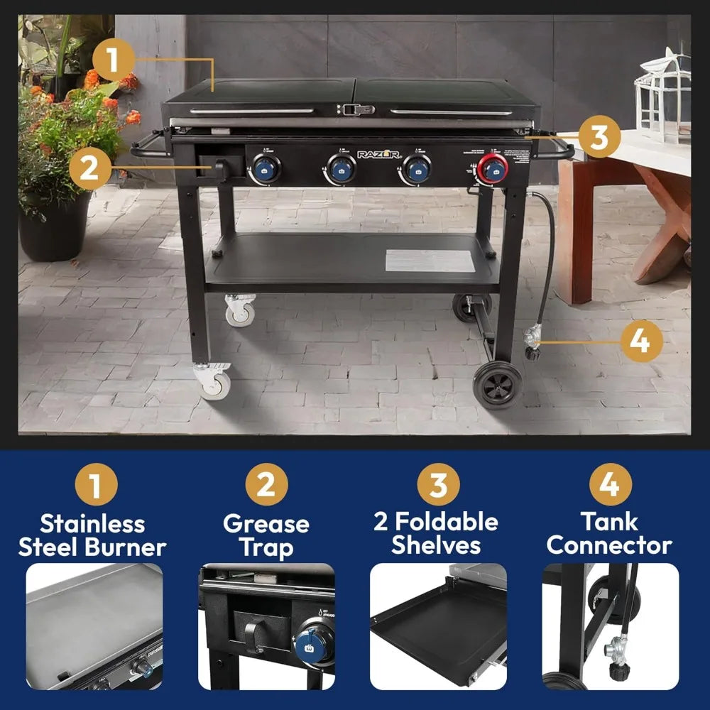 37Inch Outdoor Steel 4 Burner Propane Gas Grill Griddle