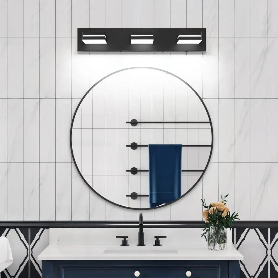 Vanity Lighting Fixtures Over Mirror 3Light, Cool White 6000K Modern LED Bathroom Wall Lighting Fixtures, Matte Black