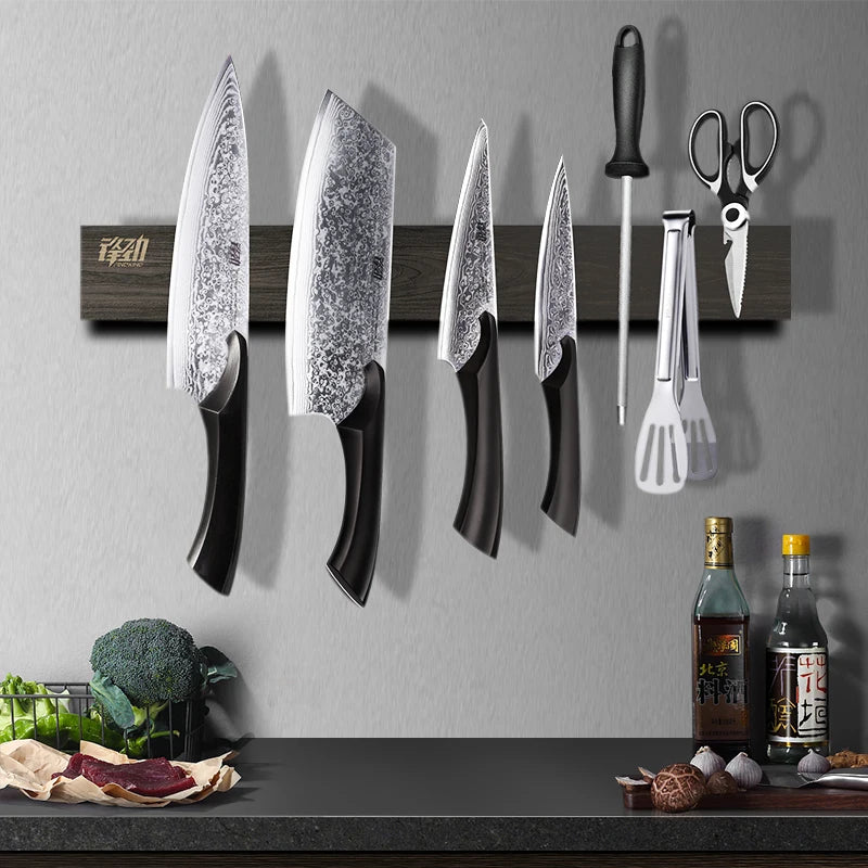 Findking New Design Powerful Magnetic Knife Strip Handmade Ash Wood Knife Holder Wall Mount Block Set 3 Pieces 12 16 18 Inch Rack