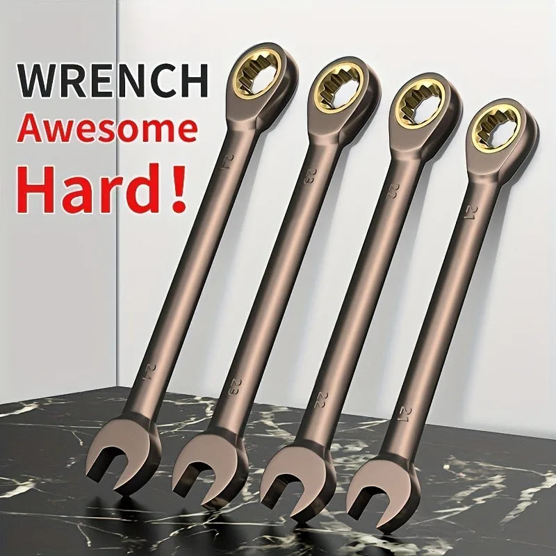 Fixed Head Ratchet Wrench Set, High-Quality Chrome Vanadium Steel Material, 72-Tooth Flexible Ratchet, 180 ° Mobile Head, Rust-Resistant Chrome Plated, Suitable for Car Repair, Home Repair, and Mechanical Maintenance.