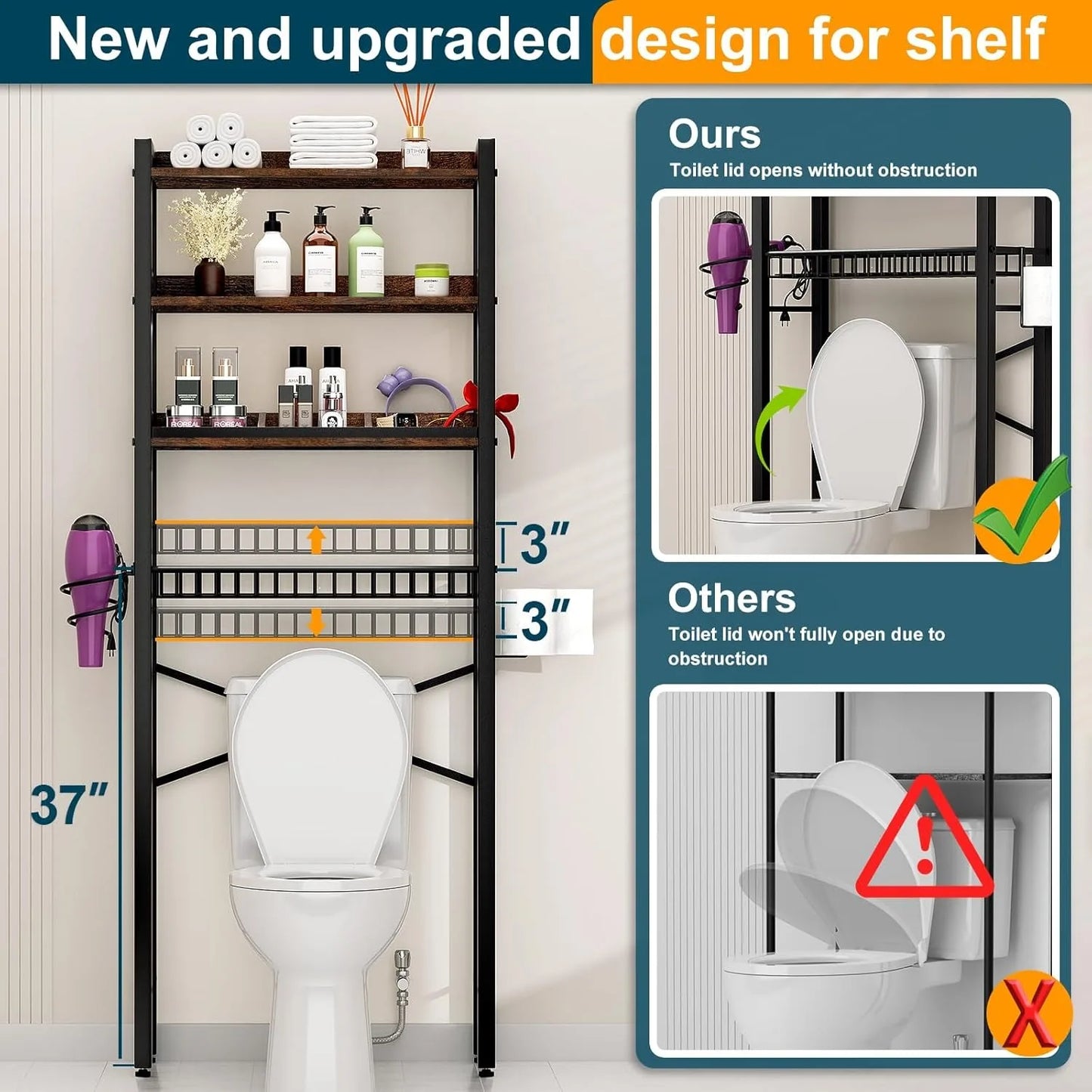 Over The Toilet Storage Cabinet, 4 Tier Bathroom Organizers