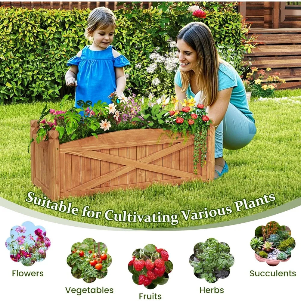 Wooden Raised Garden Bed Elevated Planter Box with Drainage Holes for Outdoor Flowers Vegetables Fruits Patio Yard